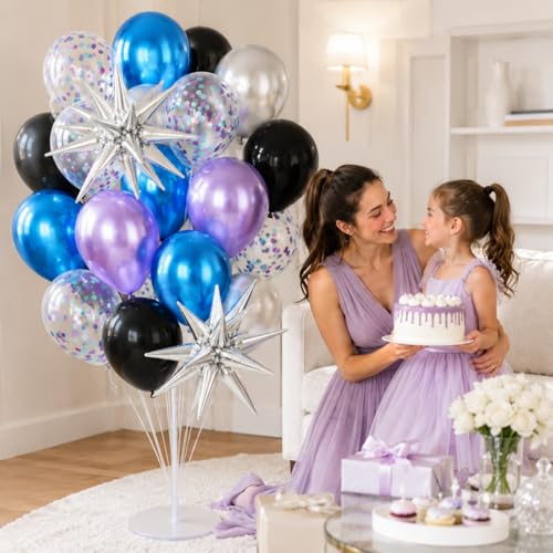 Outer Space Balloons, 12 Inch Purple and Black Balloon for Birthday Party - color: Black and Sliver, size: 30PC