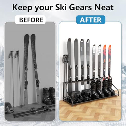 Ski Storage Rack-Holder Garage - Freestanding Ski Equipment Organizer Ski Boot Snowboard Rack Stand Snow Gear Storage - color: 8 Pairs