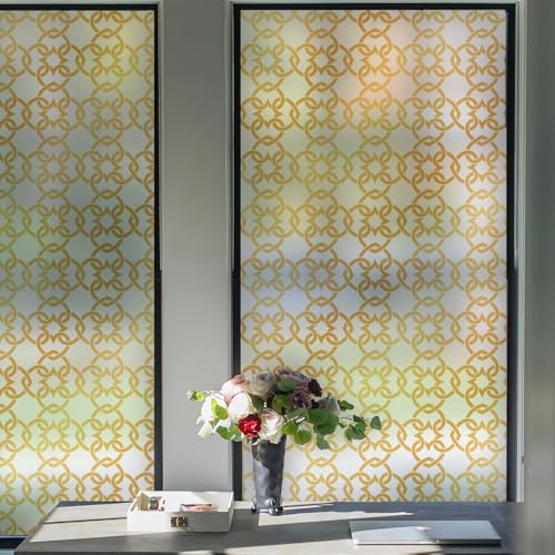 DKTIE Celtic Knot Seamless Pattern Full Privacy Window Film | French Doors Stained Glass Look Art Deco Background Japanese Overlap Circle Net (C650, 17.7'' x 78.7'') - color: C650, size: 17.7'' x 78.7'' (with tools)