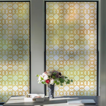 DKTIE Celtic Knot Seamless Pattern Full Privacy Window Film | French Doors Stained Glass Look Art Deco Background Japanese Overlap Circle Net (C650, 17.7'' x 78.7'') - color: C650, size: 17.7'' x 78.7'' (with tools)