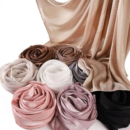 Dbdkejj Women Satin Hijab Bohemian Style Soft Wrap Elegant Foulard Turban Fashion Shawl For Daily Use - color: Color 8