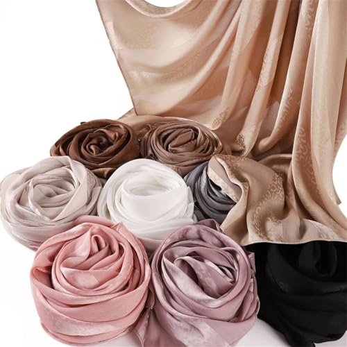 Dbdkejj Women Satin Hijab Bohemian Style Soft Wrap Elegant Foulard Turban Fashion Shawl For Daily Use - color: Color 5