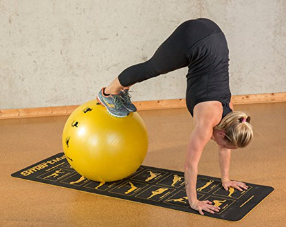 Prism Fitness Adult Stability Ball - 55 cm Yoga Ball, Yellow | Burst-Resistant PVC, 13 Printed Exercises, Air Pump Included, Inflatable Design, Balance Training, Desk Chair Alternative
