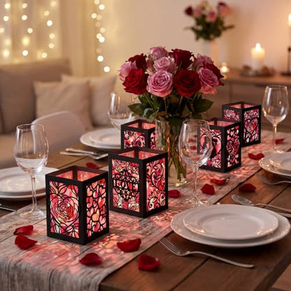 Retisee 24 Pcs Valentine's Day Decorations Paper Lanterns Craft Kits Valentine's Day Candles Holders Paper Boxes Lanterns DIY Craft Kits for Home Decorations Art Project - style: Valentine's Day