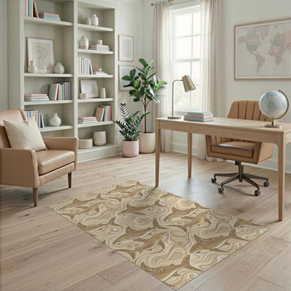 4'x6' Washable Bohemian Swirl Accent Rug, Tan Non-Shedding Small Carpet Pet Friendly & Non-Slip for Playroom, Bedroom, Reading Nook | Ref:2067663 - color: Beige/Pattern 21, size: 4' x 6' (Rectangular)