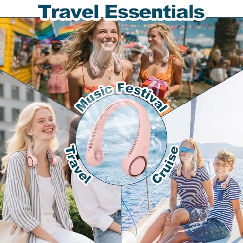 CIVPOWER Neck Fan: Portable Personal Neck Cooling Rechargeable Bladeless Fan - Hands Free 3 Speed 4000 mAh Battery USB Operated Wearable Headphone Design - Gift for Men Women Outdoor (Pink) - color: Pink