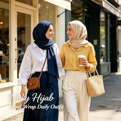 Hijab Scarf for Women, 3PCS Set with Undercap and Hijab Clip Lightweight Modal Muslim Head Wrap Scarf for Daily - color: Sy5-navy Hijab+black Undercap
