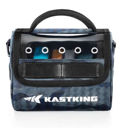 KastKing BaitSpace Line Bag Water Resistant Tackle Bag, Organize Spools | Fishing Line Storage Bag with Water Resistant Nylon, Removable Divider, BaitSpace Line Management Bag - color: B: Blue Camo-Medium