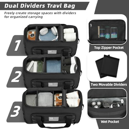 ZOMFELT Tactical Gym Bags for Men, Travel Duffle Bag with Removable Dividers & Innovative Shoe Compartment, 3-in-1 Waterproof MOLLE Gym Duffel Backpack, Airplane Carry-On Approved, Black - size: Large