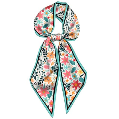 Head Hair Scarf Neck Silk Feeling Scarves Long Thin Satin Fashion Handbag Cute Decoration Women Girls 59 * 6.7'' - color: O-10-red Flower