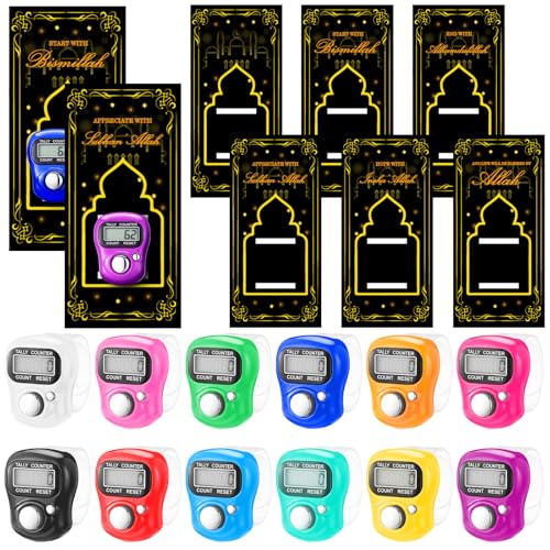 Relaxweex 12 Pack Electronic Finger Tasbeeh Counter Eid Al Adha Gift Eid Mubarak Party Favor with Mubarak Inspiration Card Islamic Prayer Tally Tasbeeh Counter Ring Prayer Ring - style: Classic
