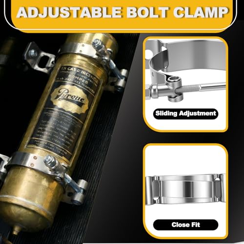 Lounsweer 2 Pcs Universal Tank Mounting Bracket Mounted Adjustable Pipe Hose Clamp Galvanized Steel Fuel Hose Clamp Features Locking Nut for All 3" to 3.25" Diameter Coolant Propane Tanks Holder