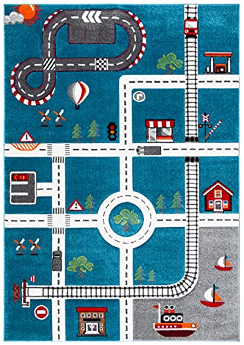 SAFAVIEH Carousel Kids Collection Accent Rug - 2' x 3', Turquoise & Ivory, Non-Shedding & Easy Care, Ideal for High Traffic Areas for Boys & Girls in Playroom, Nursery, Bedroom (CRK192K) - color: Turquoise/Ivory, size: 2' x 3' (Rectangular)