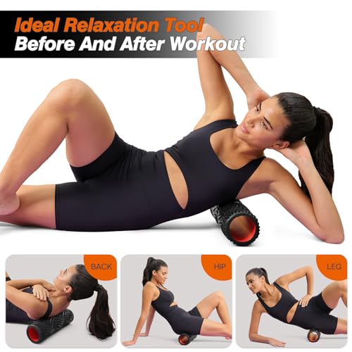 Foam Roller, 15" High Density Foam Back Roller, Wave Textured Massage Roller for Deep Muscle Massage Pilates Yoga,Fitness Exercise Roller for Whole Body Release(Black)