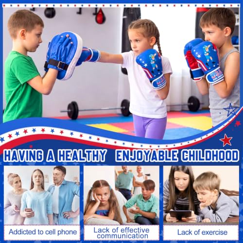 Boxing Gloves and Punching Mitts Set 4oz Gloves Boxing Pads Kids Youth Sparring Gear Training Equipment for Taekwondo Kick Karate Muay Thai MMA Martial Art - style: Blue Hero