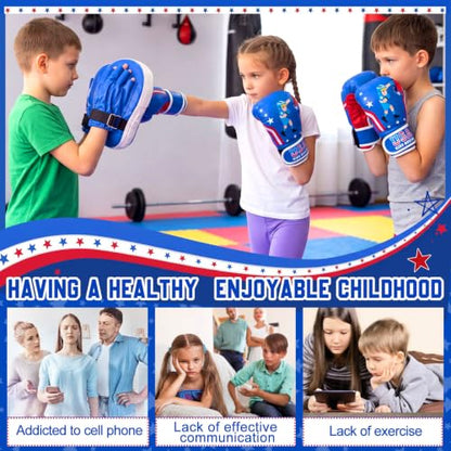 Boxing Gloves and Punching Mitts Set 4oz Gloves Boxing Pads Kids Youth Sparring Gear Training Equipment for Taekwondo Kick Karate Muay Thai MMA Martial Art - style: Blue Hero