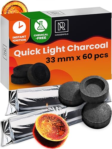 Charcoal Discs to Burn Incense - 60 pcs Charcoal for Incense Burning - 33 mm Most Quick Light Coals Tablets by M. Rosenfeld - 33 mm Resin Burner Rolls – Pack of 60 Instant Fire Coal Tablets - color: 60 Pcs Quick Light Coals