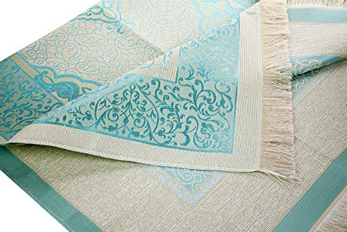 ihvan online Muslim Prayer Rug with 99 Beads Tasbih & Travel Bag, Soft Taffeta Sajadah, Lightweight & Foldable Janamaz, Portable Prayer Mat, Islamic Gift for Eid, Ramadan, Hajj & Umrah, Blue - color: Blue