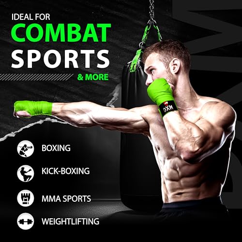 DXM SPORTS Boxing Hand Wraps Inner Gloves - 180 Inch Elasticated Thumb Loop Bandages - Kickboxing MMA Muay Thai Kickboxing Martial Arts Punching Training for Men Women - color: Green