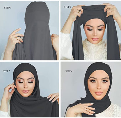 Yeieeo Instant Chiffon Hijab with Undercap (Tube or Bandage Cap), Breathable, no sweat buildup,Solid Chiffon Head Wraps - color: Dark Gray