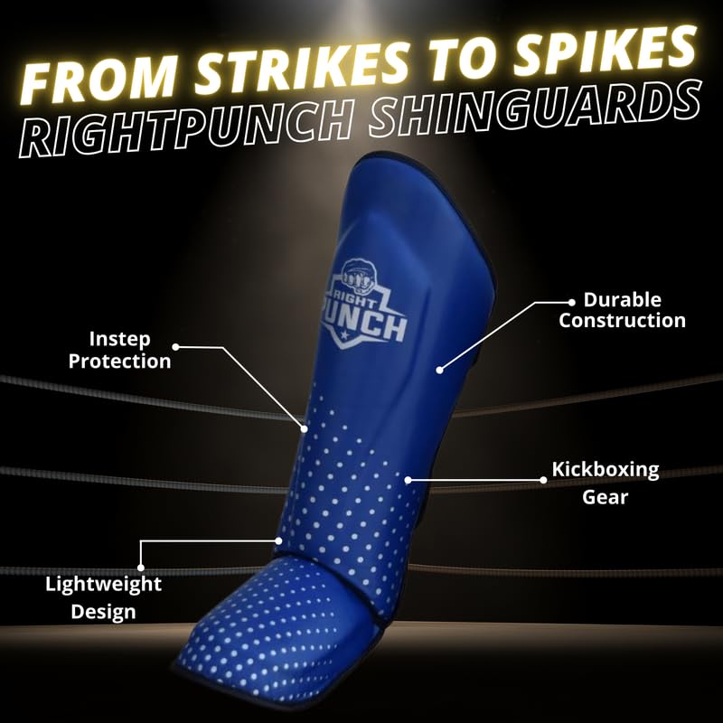 Shin Guards Kickboxing Leg Pads with Instep Protection, Muay Thai MMA Martial Arts Kicking Sparring Training Gear - color: Blue & Silver, size: Large