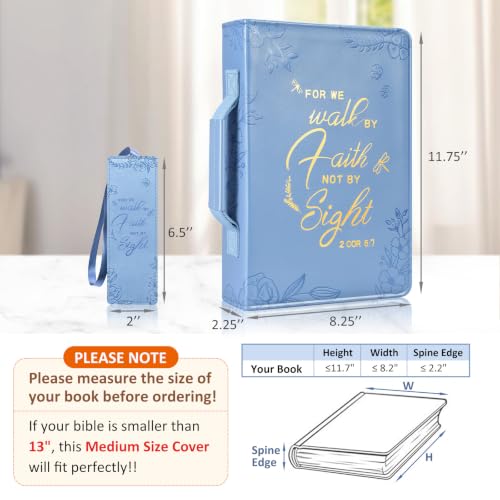 FINPAC Large Classic Bible Cover Vegan Leather Carrying Book Case Church Bag Bible Protective with Handle, Gift for Men, Women, Father, Mother, Light Blue - color: Light Blue