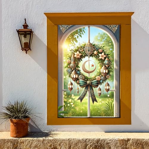 HOMETITUTE Eid Ramadan Window Banners Eid Mubarak Holiday Windows Cover Festival Curtain for Living Room Bedroom 31x47 Inch Moon and Star Window Hanging Festival Windows Backdrop - color: Colorful2