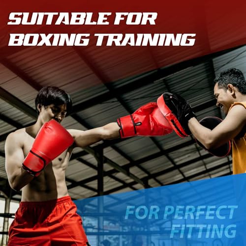Foilswirl 4-in-1 2 Pairs Boxing Gloves and Punching Mitts Set for Kids, Boxing Gloves Pads Equipment Set for Training, Kickboxing, MMA, Karate, Muay Thai, Taekwondo, Martial Arts - color: Red and Blue