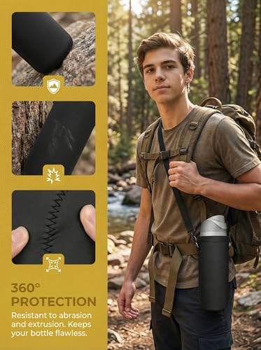 Neoprene Water Bottle Carrier Bag with Adjustable Shoulder Strap,Insulated Water Bottle Cover for Stainless Steel/Glass/Plastic Bottles - color: Charcoal Black, size: 500ml