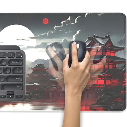 Japanese Riverside Full Moon Desk Pad Mouse Pad,Extended Large Gaming Mouse Mat with Stitched Edges,Non-Slip Waterproof Rubber Base Mousepad for Office Work Home Desk Mat(27.5X11.8 in) - color: Japanese Sunset
