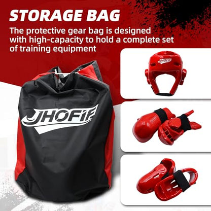 Martial Arts Karate Protective Sparring Gear Package Deal/Gift Adjustable Adult & Youth Headgear, Gloves & Kicks for MMA, Taekwondo, Boxing Training - color: Red, size: Large