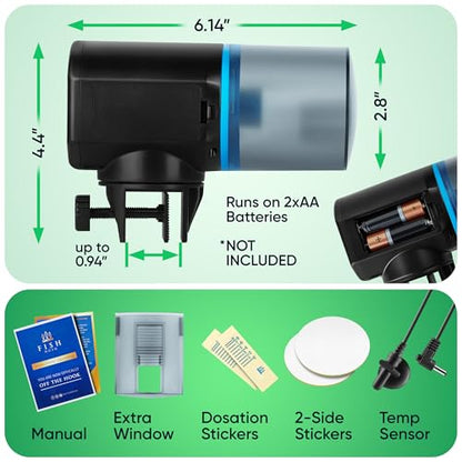 FISHNOSH Automatic Fish Feeder for Aquarium with Digital Thermometer - 2026 Auto Fish Food Dispenser Programmable, Vacation Feeder for Fish, Adjustable Portions, Auto Fish Feeder for Small & Big Tanks
