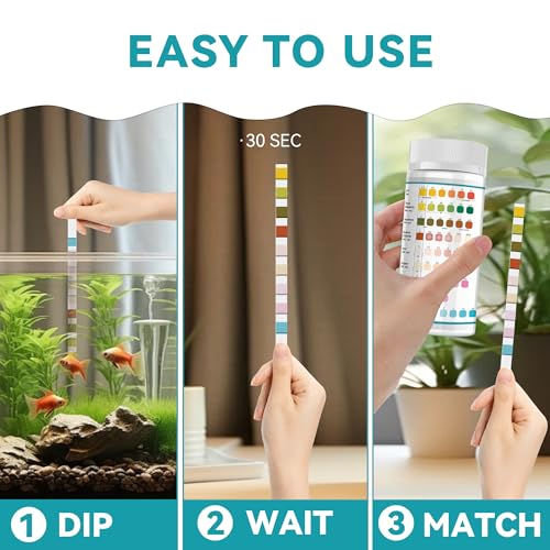 9-Way Aquarium Test Strips,50 Strips Aquarium Test Kit for Fish Tanks & Ponds, Quick & Accurate Water Testing Iron Copper Sodium Chlorine Nitrate Nitrite Total Alkalinity Hardness Free Chlorine pH - color: 9 way aquarium test strips