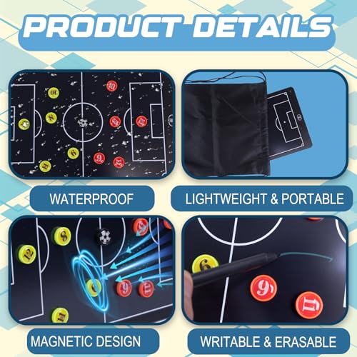 Soccer Coaching Board,Magnetic Electronic 16in LCD Coaching Board,Soccer Tactical Equipment Set,with Stylus Pen,27Pcs Tactical Magnetic Chess,Storage Bag,Soccer Training Equipment