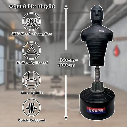 Adjustable Punching Dummy – Freestanding Silicone Punching Bag with Telescopic Height, Stable Large Base for Adults, Boxing, Kickboxing, MMA & Home Gym Training - color: Black2