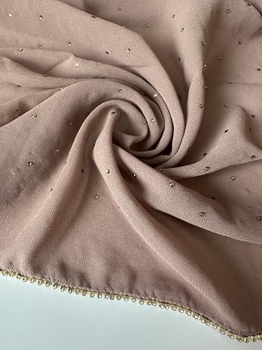 Premium Chiffon Hijab Rhinestone Long Scarf Shawl Wrap for Women Head scarf for Muslim Wedding Party Gift Packed - color: 001light Khak