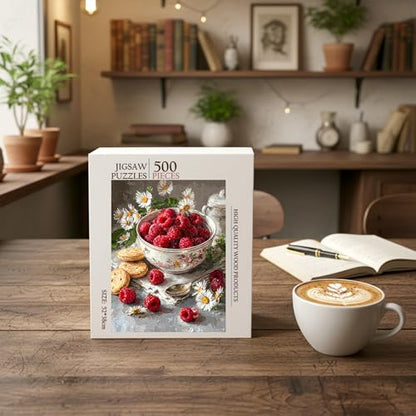 Fresh Raspberries Food Jigsaw Puzzle - 500 Pieces Wooden Puzzle for Adults, Wall Art Gift, Finished Size: 20 x 15 Inch - color: Fresh Raspberries - 500 Pieces