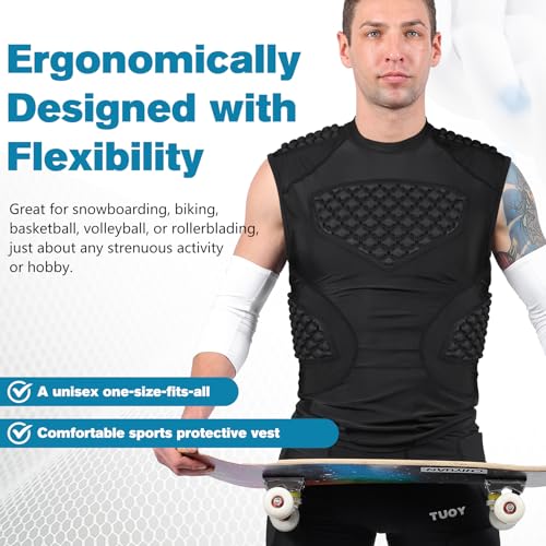 TUOY Adult Rib Chest Protector, New Version - Padded 5 Pads Baseball Football Lacrosse Rib Heart Sternum Guard - color: RY-black, size: Large