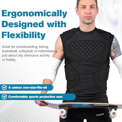 TUOY Adult Rib Chest Protector, New Version - Padded 5 Pads Baseball Football Lacrosse Rib Heart Sternum Guard - color: RY-black, size: Small