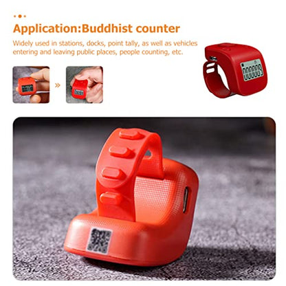 Mini Digital LCD Electronic Finger Ring Hand Tally Counter Rechargable Finger Counter Rechargeable Silent Finger Counter for Prayer Knitting Sports Gift, Red, 3.4X3CM, L22X4T3Y3811ITRDUTJK