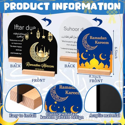 Geelin Ramadan Kareem Iftar Decorations Suhoor and Iftar Duas Sign for Home Eid Mubarak Table Decor Islamic Decoration Gift Eid Mubarak Acrylic Sign Islamic Tabletop for Desk Shelf Living Room