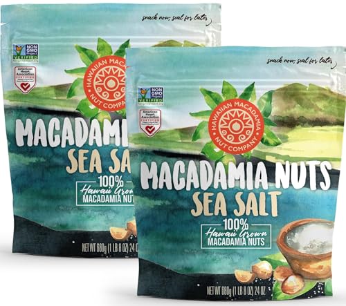 Hawaiian Macadamia Nut Company Dry Roasted Macadamia Nuts with Sea Salt 24 Oz (Pack of 2, Total 48-Ounce), Source of Fiber, Gluten-Free and Certified Non-GMO, Premium Quality, Crunchy and Delicious - size: 24 Ounce (Pack of 2)