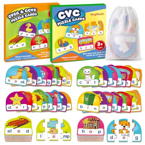 CVC&CVCC Puzzle Cards for Kids,Word & Phonics Games,Speech Therapy Toys for Toddlers,3-4 Alphabet Letter Word Puzzles,Learning Reading Spelling Games,Preschool Kindergarten Classroom Must Haves,2 sets - style: CVC&CVCC&CCVC