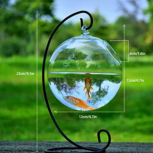 Desk Hanging Fish for Tank Bowl for Flower Plant Vase Ball Glass Clear Round Shape Save Space Convenie Desk Bowl with Stand - color: white