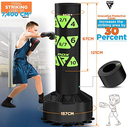 RDX Kids Freestanding Punching Bag & Cover, 4FT Heavy Duty Junior Ronin Target Pedestal Bag Set Suction Cup Stand Base Free Standing Kickboxing MMA Boxing Muay Thai Karate Home Gym Workout - color: GREEN