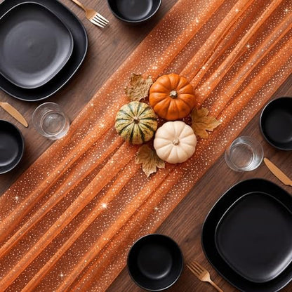 1pc Fall/Halloween Table Runner 10 ft Orange Metallic Foil Sheer - color: Orange