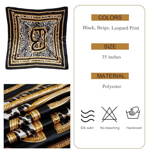 AKTVSHOW Head Scarf for Women Like Silk Square Hair Scarves, Scarf Bandanas for Women 35 Inches - color: Black/Beige/Leopard Print