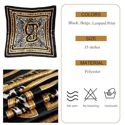 AKTVSHOW Head Scarf for Women Like Silk Square Hair Scarves, Scarf Bandanas for Women 35 Inches - color: Black/Beige/Leopard Print
