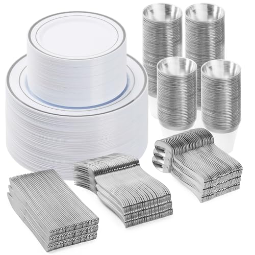 BESTVIP 450PCS Silver Dinnerware Set for 75 Guests, - color: Silver, size: 75 Guests