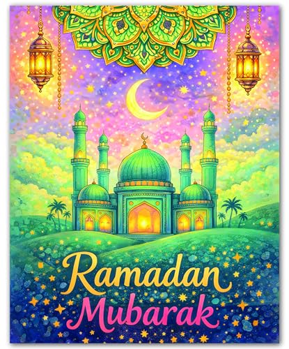 ZUKIY Islamic Wall Art - Lantern Mosque Glow - Muslim Wall Decor for Living Room - Islamic Home Decor - 8x10 Unframed Poster - color: Lantern Mosque Glow